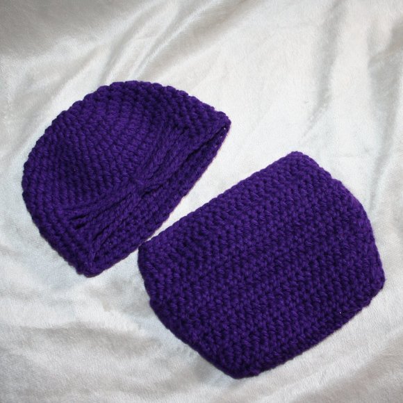 💜 PURPLE CROCHET SET · DIAPER COVER + TURBAN HAT · 0–3 MO 👶 - Picture 5 of 5